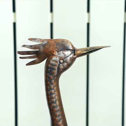 Heron Metal Garden Statue with Stakes for Patio Pond Landscape Decoration - Silver Tone