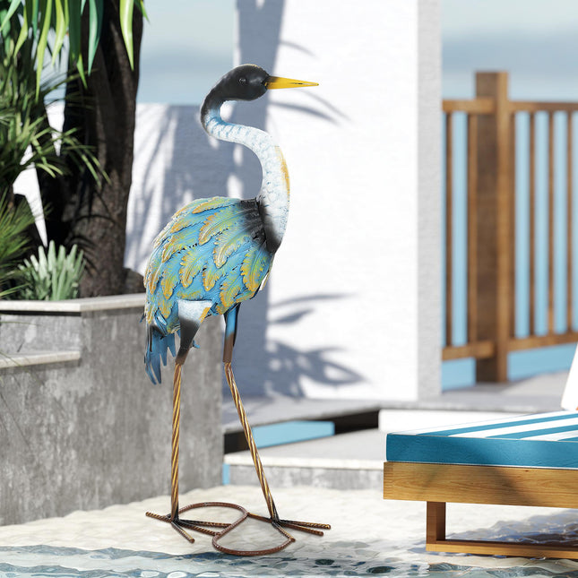 Heron Garden Statue, Standing Garden Ornament, Metal Garden Gift with Stakes, 28 x 17 x 63 cm, Multi-Colour