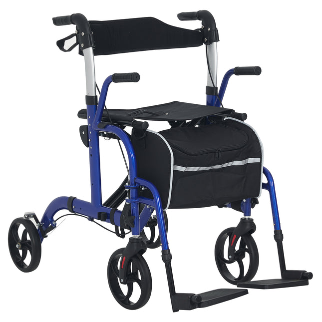 2 in 1 Wheelchair Transport Chair & Folding Rollator Walker with Seat, Backrest,