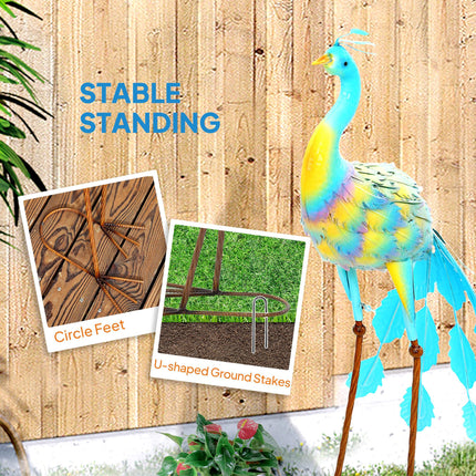 Peacock Metal Garden Statue with Stakes 83cm - Multicolour