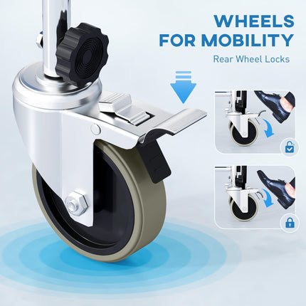 3-In-1 Commode, Shower, and Wheelchair with Wheels - Black