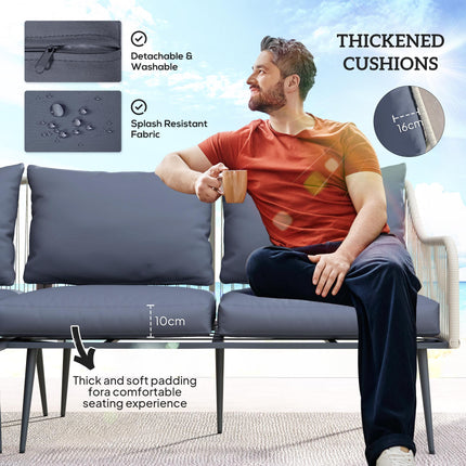 Six-Piece Rattan Garden Sofa Set with Cushions and Table - Grey
