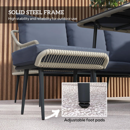 Six-Piece Rattan Garden Sofa Set with Cushions and Table - Grey