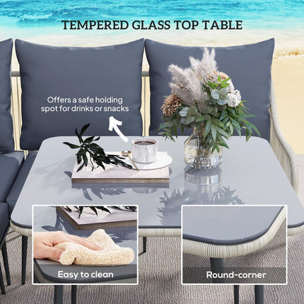 Six-Piece Rattan Garden Sofa Set with Cushions and Table - Grey