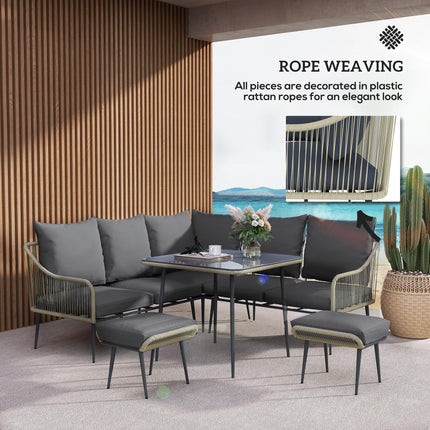 Six-Piece Rattan Garden Sofa Set with Cushions and Table - Grey