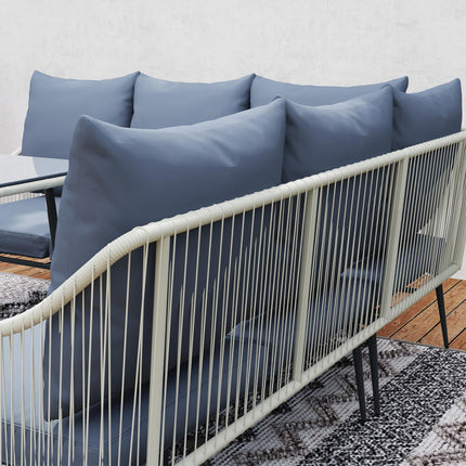 Six-Piece Rattan Garden Sofa Set with Cushions and Table - Grey