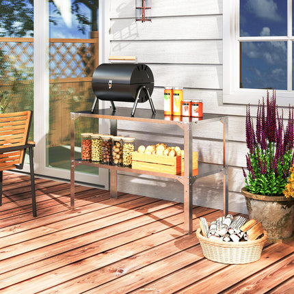 2 Tier Galvanised Steel Potting Bench Table 110x50x75cm with Storage Shelf - Silver Tone
