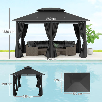 3 x 4m Steel Gazebo with Curtains - Black