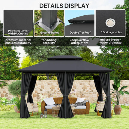 3 x 4m Steel Gazebo with Curtains - Black