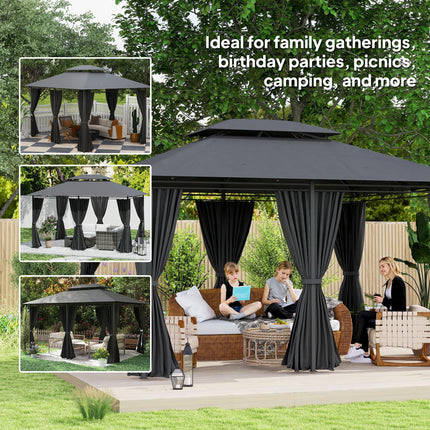 3 x 4m Steel Gazebo with Curtains - Black