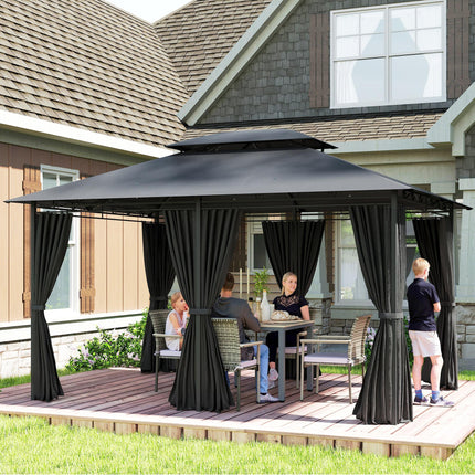 3 x 4m Steel Gazebo with Curtains - Black