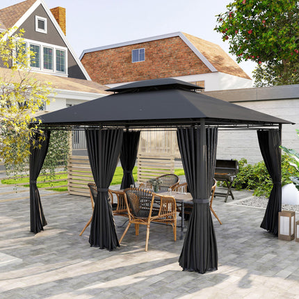 3 x 4m Steel Gazebo with Curtains - Black