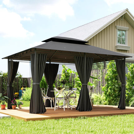 3 x 4m Steel Gazebo with Curtains - Black