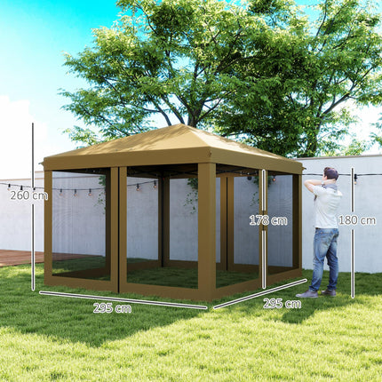 3 x 3 Metre Pop Up Gazebo with Removable Mesh Sides - Khaki