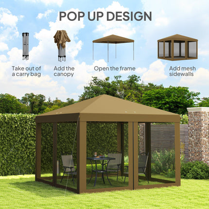 3 x 3 Metre Pop Up Gazebo with Removable Mesh Sides - Khaki