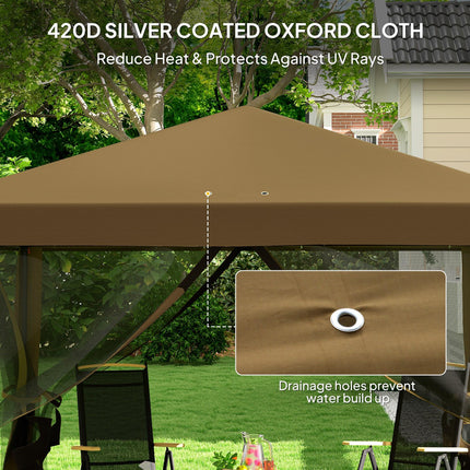 3 x 3 Metre Pop Up Gazebo with Removable Mesh Sides - Khaki