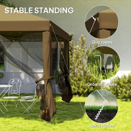 3 x 3 Metre Pop Up Gazebo with Removable Mesh Sides - Khaki