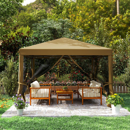 3 x 3 Metre Pop Up Gazebo with Removable Mesh Sides - Khaki