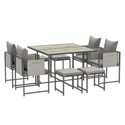 9 Piece Steel Frame Garden Dining Set with Cushions - Grey