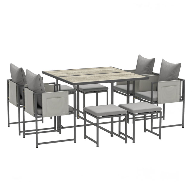 9 Piece Steel Frame Garden Dining Set with Cushions - Grey