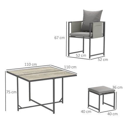 9 Piece Steel Frame Garden Dining Set with Cushions - Grey
