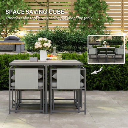 9 Piece Steel Frame Garden Dining Set with Cushions - Grey
