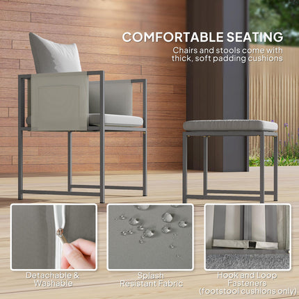 9 Piece Steel Frame Garden Dining Set with Cushions - Grey