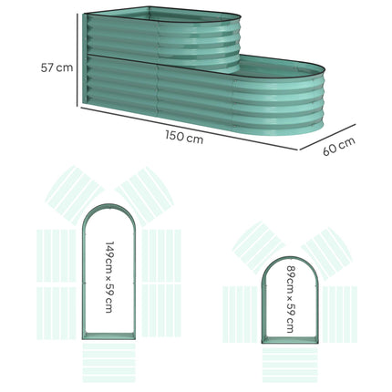 Two Tier Galvanised Steel Garden Planter with Open Bottom - Dark Green