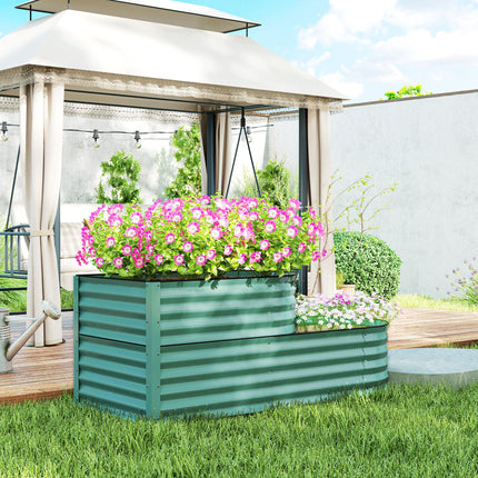 Two Tier Galvanised Steel Garden Planter with Open Bottom - Dark Green