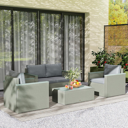 Four-Piece Rattan Sofa Set, with Wood-Top Table