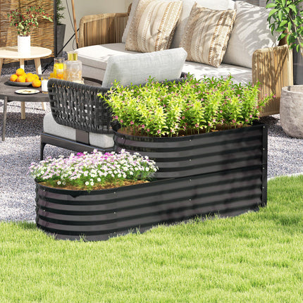 Two-Tier Galvanised Steel Garden Planter 150x60x57 cm - Dark Grey
