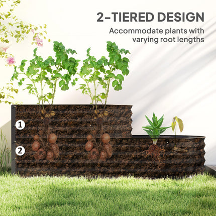 Two-Tier Galvanised Steel Garden Planter 150x60x57 cm - Dark Grey
