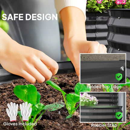Two-Tier Galvanised Steel Garden Planter 150x60x57 cm - Dark Grey