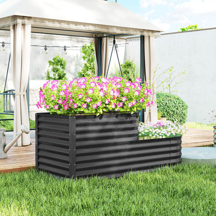 Two-Tier Galvanised Steel Garden Planter 150x60x57 cm - Dark Grey
