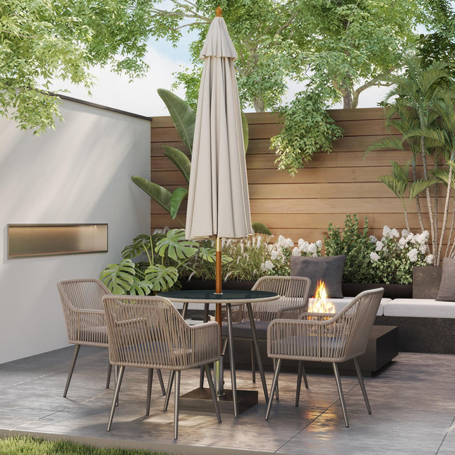 4 Seater Rattan Garden Dining Set with Cushions and Parasol Hole, Round Glass Top Table - Light Brown