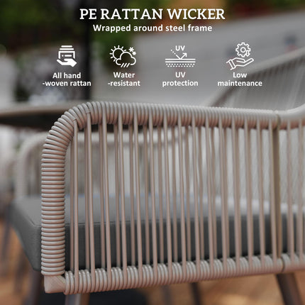 4 Seater Rattan Garden Dining Set with Cushions and Parasol Hole, Round Glass Top Table - Light Brown