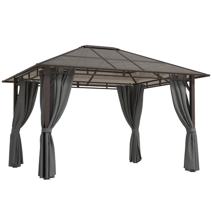 3.6 x 3 Metre Hardtop Gazebo with Polycarbonate Roof and Curtains - Dark Grey