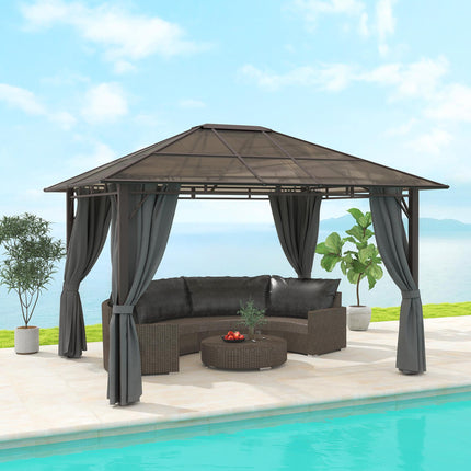 3.6 x 3 Metre Hardtop Gazebo with Polycarbonate Roof and Curtains - Dark Grey
