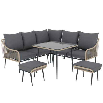 Six-Piece Rattan Garden Sofa Set with Cushions - Brown/Grey