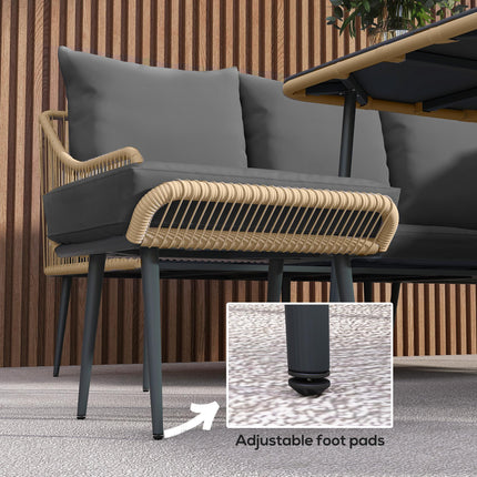 Six-Piece Rattan Garden Sofa Set with Cushions - Brown/Grey
