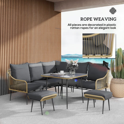Six-Piece Rattan Garden Sofa Set with Cushions - Brown/Grey