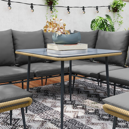 Six-Piece Rattan Garden Sofa Set with Cushions - Brown/Grey