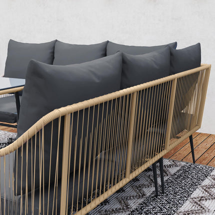 Six-Piece Rattan Garden Sofa Set with Cushions - Brown/Grey