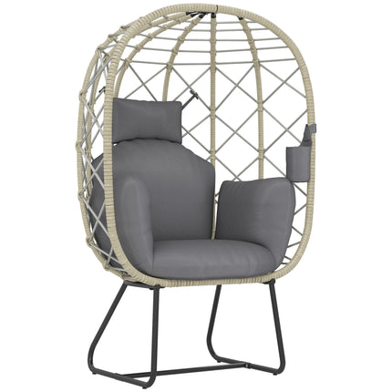 Rattan Egg Chair Outdoor Indoor Wicker Chair with Thickened Cushion and Headrest