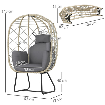 Rattan Egg Chair Outdoor Indoor Wicker Chair with Thickened Cushion and Headrest