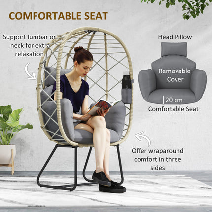 Rattan Egg Chair Outdoor Indoor Wicker Chair with Thickened Cushion and Headrest