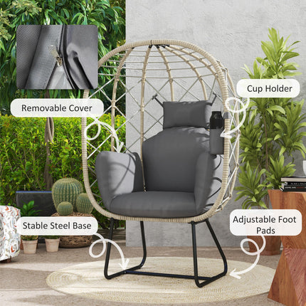 Rattan Egg Chair Outdoor Indoor Wicker Chair with Thickened Cushion and Headrest