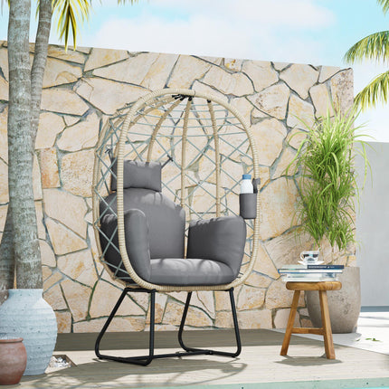 Rattan Egg Chair Outdoor Indoor Wicker Chair with Thickened Cushion and Headrest