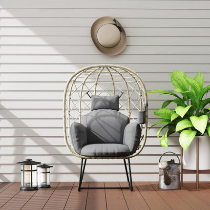 Rattan Egg Chair Outdoor Indoor Wicker Chair with Thickened Cushion and Headrest