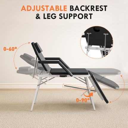 Portable Massage Table, 3 Section Adjustable Beauty Bed with Face Hole for Spa,